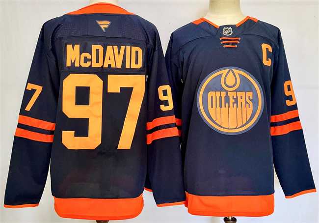 Men%27s Edmonton Oilers #97 Connor McDavid Navy 2024-25 C Patch Stitched Jersey->detroit red wings->NHL Jersey